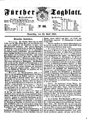 Fürther Tagblatt Donnerstag 22. April 1858