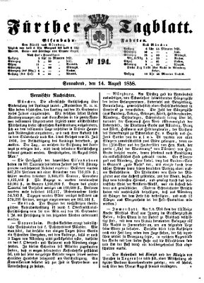 Fürther Tagblatt Samstag 14. August 1858