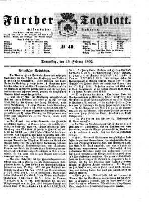 Fürther Tagblatt Donnerstag 16. Februar 1860