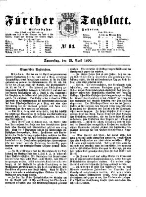 Fürther Tagblatt Donnerstag 19. April 1860