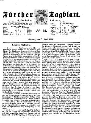 Fürther Tagblatt Mittwoch 2. Mai 1860