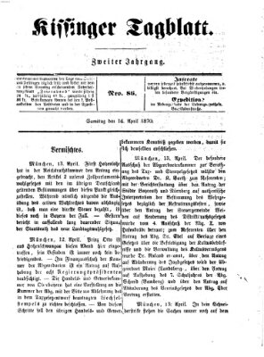 Kissinger Tagblatt Samstag 16. April 1870