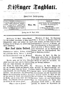 Kissinger Tagblatt Freitag 29. April 1870