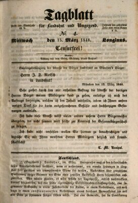 Tagblatt für Landshut und Umgegend (Kurier für Niederbayern) Mittwoch 15. März 1848