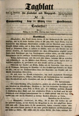 Tagblatt für Landshut und Umgegend (Kurier für Niederbayern) Donnerstag 16. März 1848