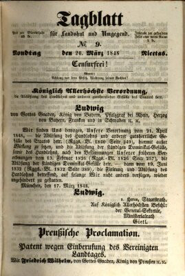 Tagblatt für Landshut und Umgegend (Kurier für Niederbayern) Montag 20. März 1848