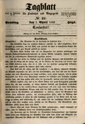 Tagblatt für Landshut und Umgegend (Kurier für Niederbayern) Samstag 1. April 1848