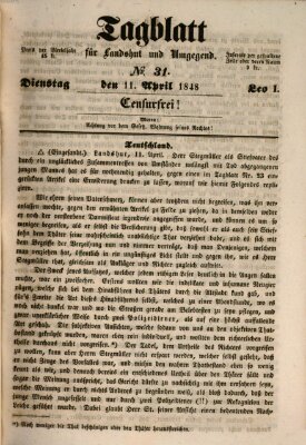 Tagblatt für Landshut und Umgegend (Kurier für Niederbayern) Dienstag 11. April 1848