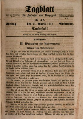 Tagblatt für Landshut und Umgegend (Kurier für Niederbayern) Freitag 21. April 1848