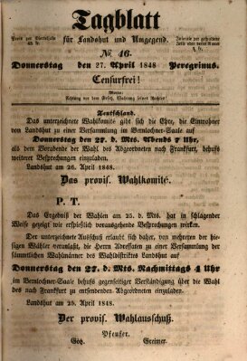 Tagblatt für Landshut und Umgegend (Kurier für Niederbayern) Donnerstag 27. April 1848