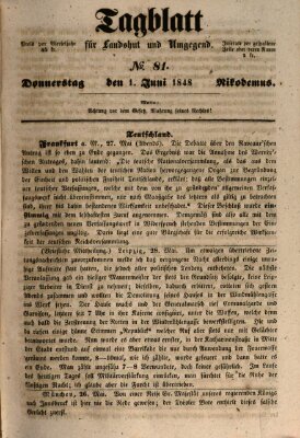 Tagblatt für Landshut und Umgegend (Kurier für Niederbayern) Donnerstag 1. Juni 1848