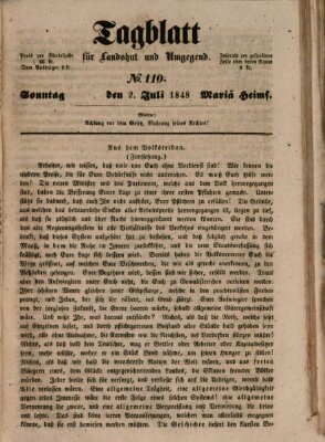 Tagblatt für Landshut und Umgegend (Kurier für Niederbayern) Sonntag 2. Juli 1848