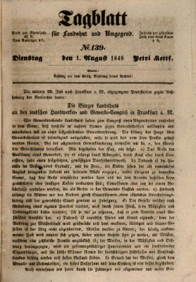 Tagblatt für Landshut und Umgegend (Kurier für Niederbayern) Dienstag 1. August 1848