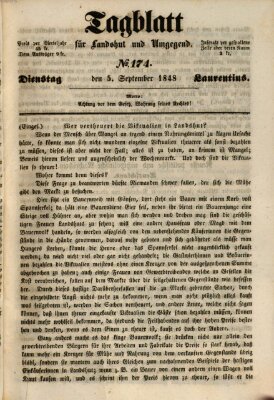 Tagblatt für Landshut und Umgegend (Kurier für Niederbayern) Dienstag 5. September 1848