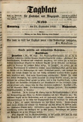 Tagblatt für Landshut und Umgegend (Kurier für Niederbayern) Sonntag 24. September 1848