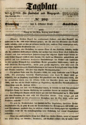 Tagblatt für Landshut und Umgegend (Kurier für Niederbayern) Dienstag 3. Oktober 1848