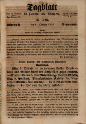 Tagblatt für Landshut und Umgegend (Kurier für Niederbayern) Mittwoch 11. Oktober 1848