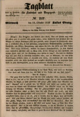 Tagblatt für Landshut und Umgegend (Kurier für Niederbayern) Mittwoch 18. Oktober 1848