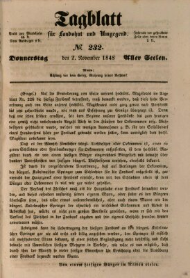 Tagblatt für Landshut und Umgegend (Kurier für Niederbayern) Donnerstag 2. November 1848