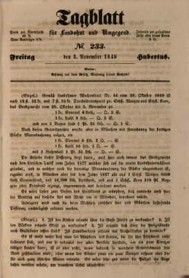 Tagblatt für Landshut und Umgegend (Kurier für Niederbayern) Freitag 3. November 1848