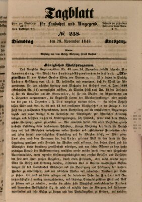 Tagblatt für Landshut und Umgegend (Kurier für Niederbayern) Dienstag 28. November 1848