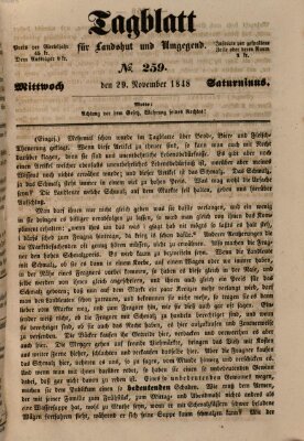 Tagblatt für Landshut und Umgegend (Kurier für Niederbayern) Mittwoch 29. November 1848