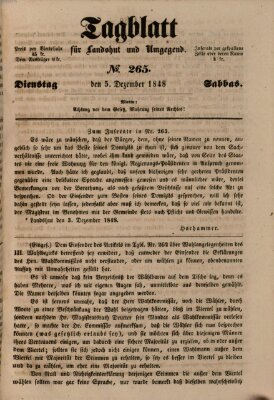 Tagblatt für Landshut und Umgegend (Kurier für Niederbayern) Dienstag 5. Dezember 1848