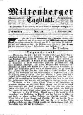 Miltenberger Tagblatt Donnerstag 5. November 1863