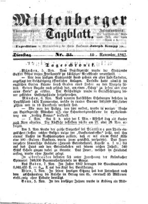 Miltenberger Tagblatt Dienstag 10. November 1863