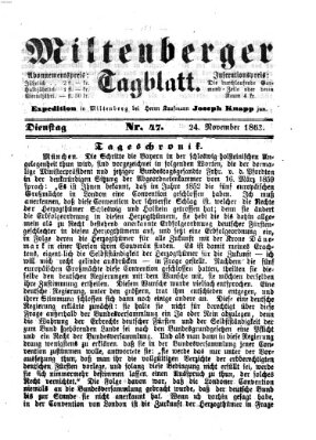 Miltenberger Tagblatt Dienstag 24. November 1863