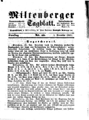 Miltenberger Tagblatt Dienstag 1. Dezember 1863