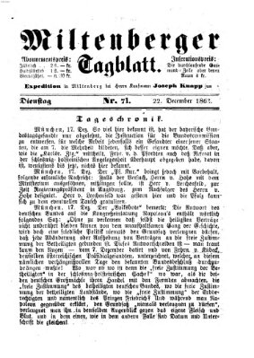 Miltenberger Tagblatt Dienstag 22. Dezember 1863