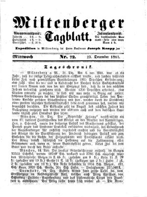 Miltenberger Tagblatt Mittwoch 23. Dezember 1863