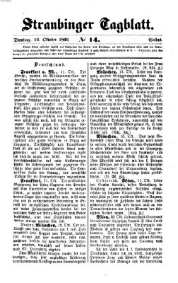 Straubinger Tagblatt Dienstag 16. Oktober 1860