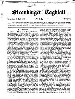 Straubinger Tagblatt Donnerstag 18. April 1861