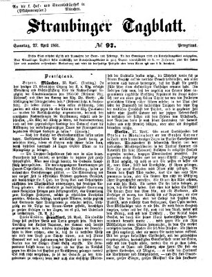 Straubinger Tagblatt Samstag 27. April 1861