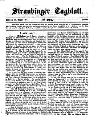 Straubinger Tagblatt Mittwoch 21. August 1861