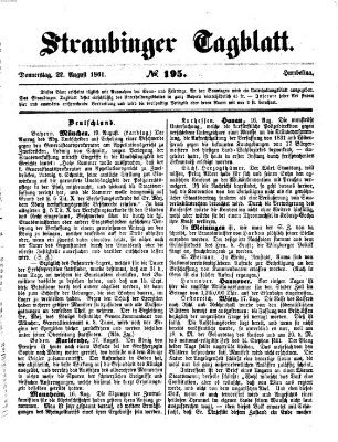 Straubinger Tagblatt Donnerstag 22. August 1861