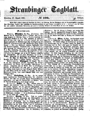 Straubinger Tagblatt Dienstag 27. August 1861