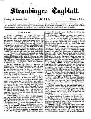 Straubinger Tagblatt Dienstag 10. September 1861