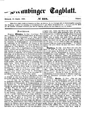 Straubinger Tagblatt Mittwoch 18. September 1861