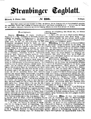 Straubinger Tagblatt Mittwoch 2. Oktober 1861