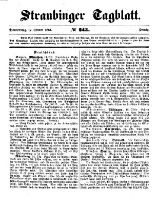 Straubinger Tagblatt Donnerstag 17. Oktober 1861