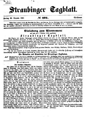 Straubinger Tagblatt Freitag 20. Dezember 1861