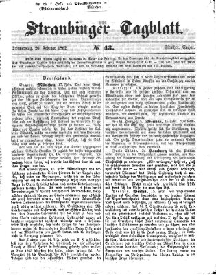 Straubinger Tagblatt Donnerstag 20. Februar 1862