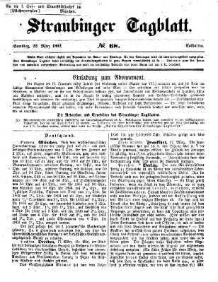 Straubinger Tagblatt Samstag 22. März 1862