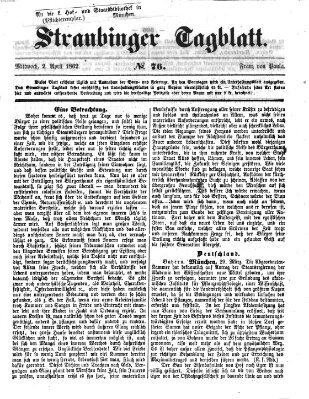 Straubinger Tagblatt Mittwoch 2. April 1862