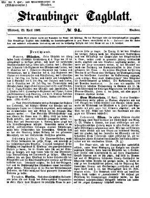 Straubinger Tagblatt Mittwoch 23. April 1862