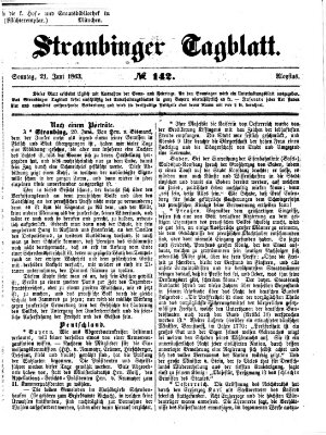 Straubinger Tagblatt Sonntag 21. Juni 1863