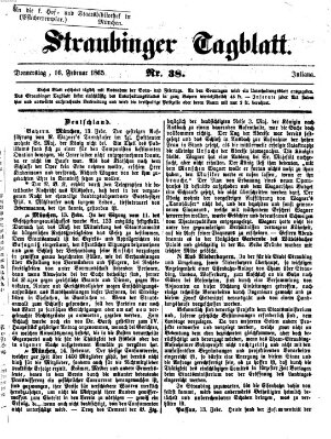 Straubinger Tagblatt Donnerstag 16. Februar 1865